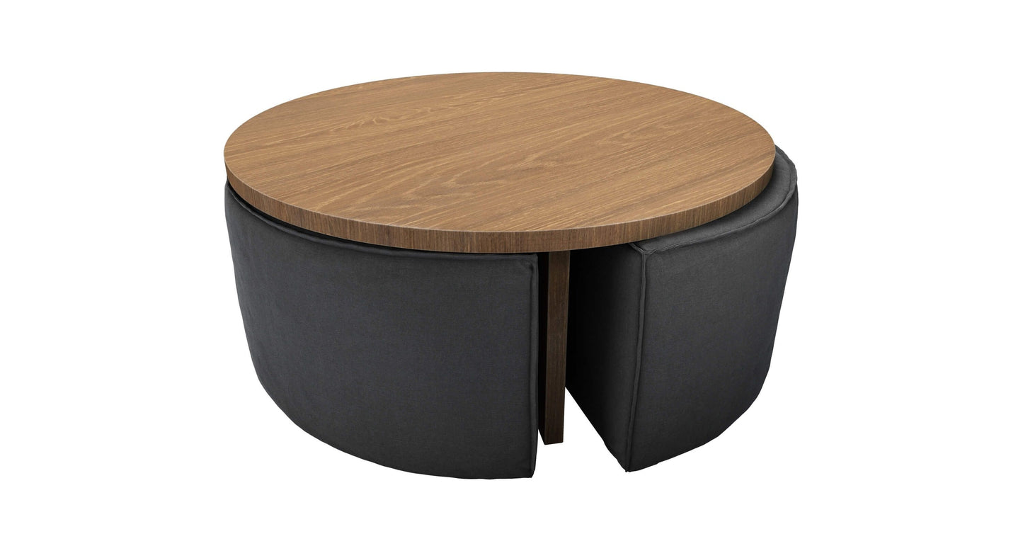 Woody Coffee Table and Nesting Stool Set in Pumice House Basket Weave