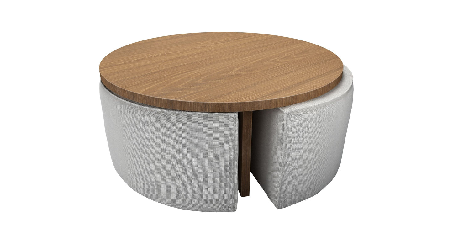 Woody Coffee Table and Nesting Stool Set in Pumice House Basket Weave