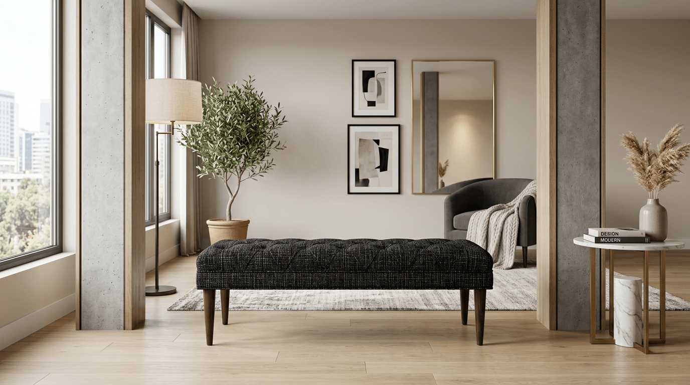 Black Tweed Diamond Bench: A Statement Piece for Modern Interiors - Sleek Furniture