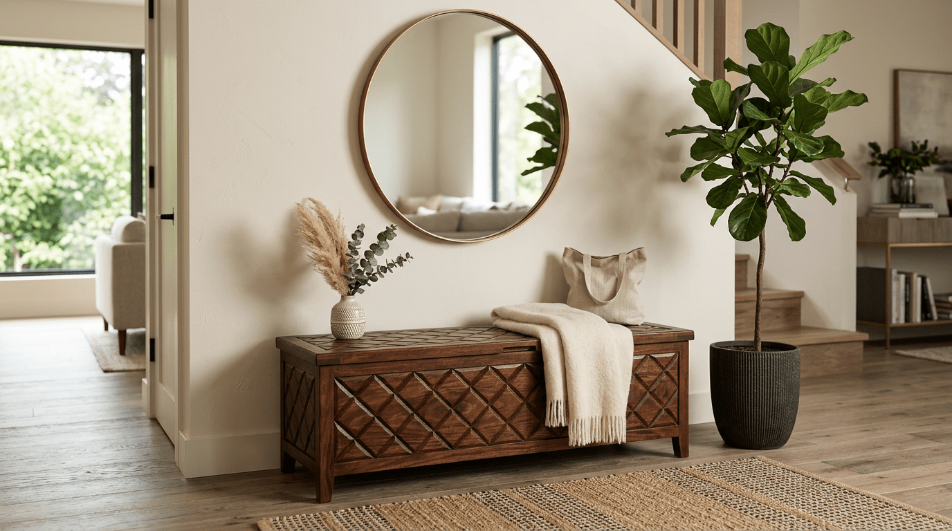 Elevate Your Home with a Chestnut Diamond Bench: Style and Storage Combined - Sleek Furniture
