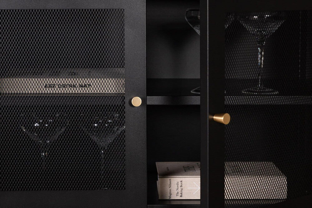Malla Industrial Cabinet with Mesh Doors | Black Modern Storage Furniture