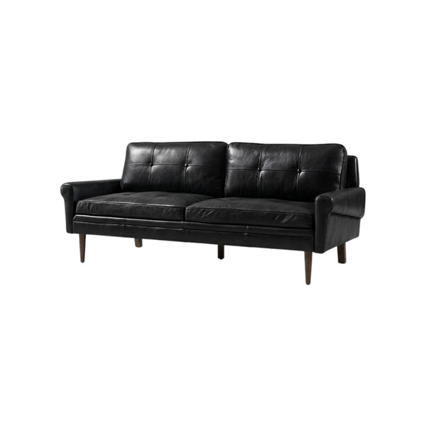 Hemenway 2 Seater Sofa – Full Grain Leather Upholstered Modern Loveseat with Wooden Frame, Contemporary Living Room Sofa, Brown or Black