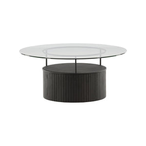 Mmilo Bovall Sofa Table, Black, 90cm | Glass Top with Ash & Metal Frame