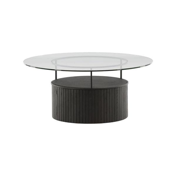 Mmilo Bovall Sofa Table, Black, 90cm | Glass Top with Ash & Metal Frame