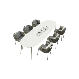 Vallee Rattan Outdoor Dining Set – 6 Seater Garden Table and Chairs with Sintered Stone Top, Modern Grey Patio Furniture Set for Outdoor Dining - My Store