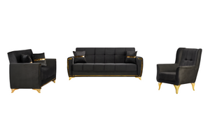 Summit 3+2+1 Seater Sofa Bed Set | Black Fabric, Convertible Sofa & Bed, Modern Living Room Furniture