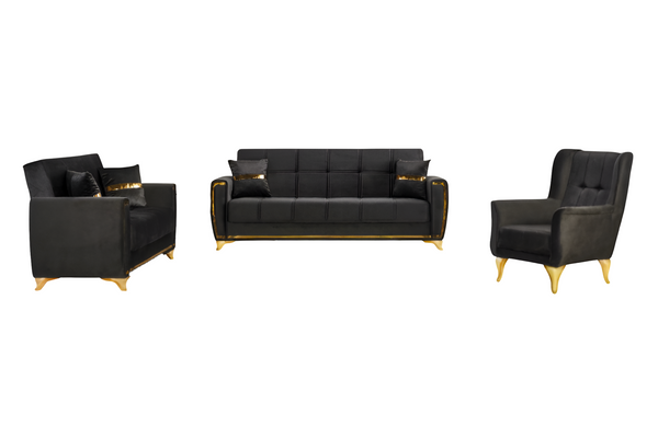 Summit 3+2+1 Seater Sofa Bed Set | Black Fabric, Convertible Sofa & Bed, Modern Living Room Furniture