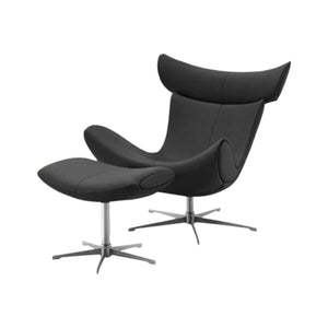 Imola Lounge Chair and Ottoman Set with Star Aluminium Legs, Bonded Leather Upholstery & High-Density Foam Cushion – Modern Reclining Accent Chair with Footrest for Living Room, Office or Reading Space