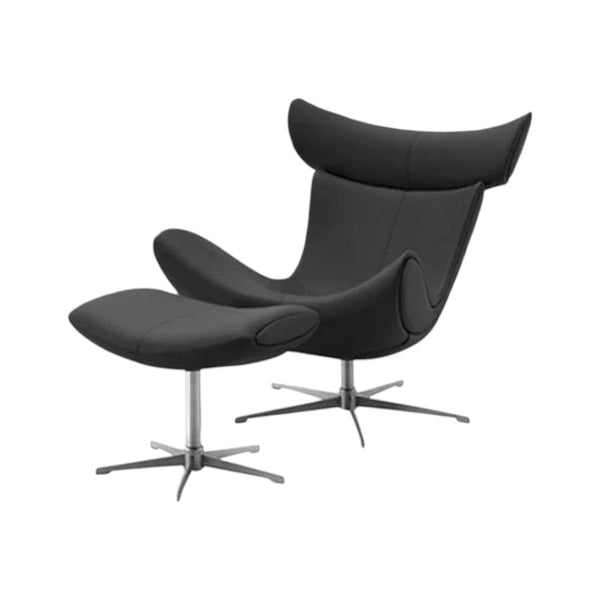 Imola Lounge Chair and Ottoman Set with Star Aluminium Legs, Bonded Leather Upholstery & High-Density Foam Cushion – Modern Reclining Accent Chair with Footrest for Living Room, Office or Reading Space