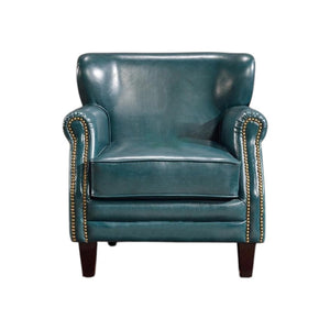U8 Vintage Loft Style Armchair – Premium Leather & Wood Accent Chair, Modern Retro Living Room Seating (Green/Blue)