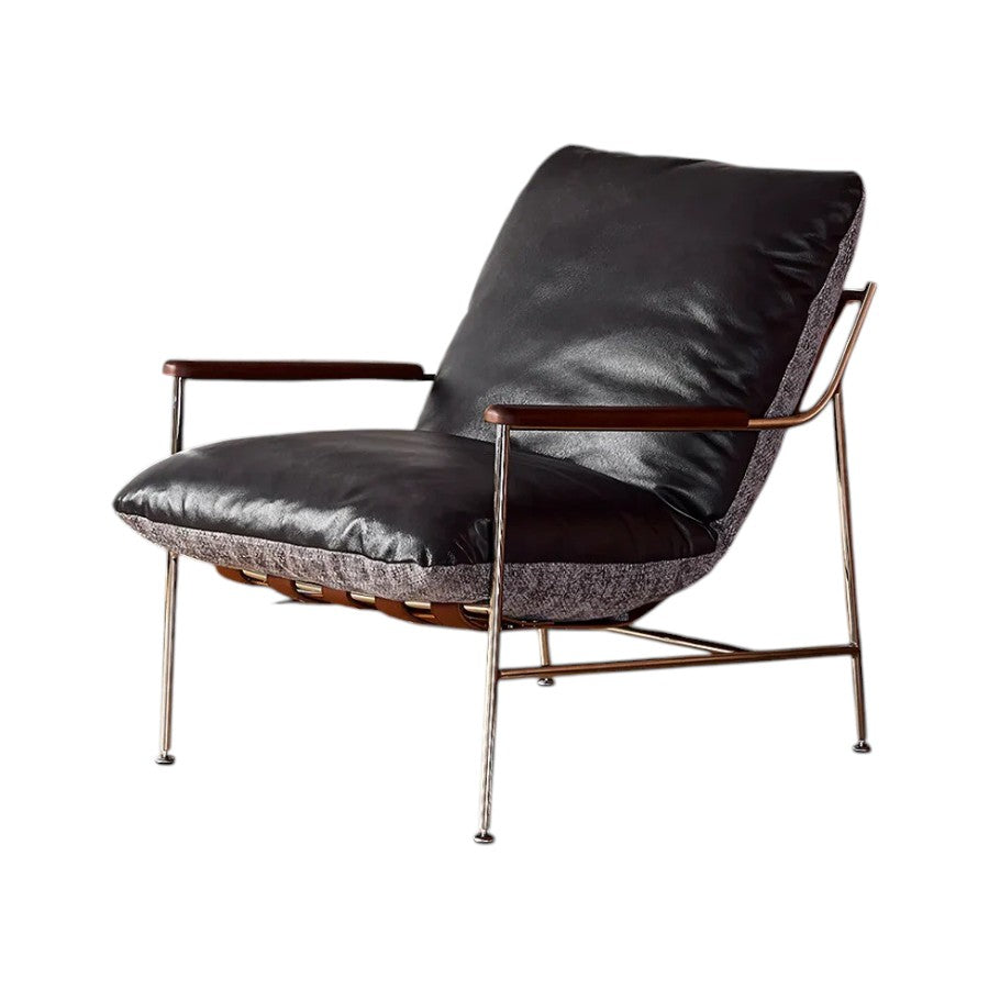 Prasad Lounge Chair with Ottoman – Real Leather Accent Armchair with Stainless Steel Base, Modern Reclining Lounge Seat with Footrest, Contemporary Living Room Chair
