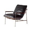 Prasad Lounge Chair with Ottoman – Real Leather Accent Armchair with Stainless Steel Base, Modern Reclining Lounge Seat with Footrest, Contemporary Living Room Chair