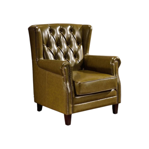 Mid-Century L9 Armchair – Loft Style Accent Lounge Chair with Solid Wood Frame, Premium Leather Upholstery, Modern Living Room Seating (Green, Brown, Blue, Red, Yellow)