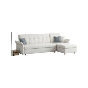 SB162 3 Seater Corner Sofa Bed Pull Out Bed – Modern White Linen Convertible Sofa Bed with High-Density Foam, Space-Saving Fold Out Settee for Living Room & Guest Room