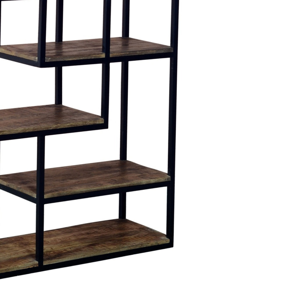 Multi Shelf Industrial Shelf Unit Handcrafted Metal & Wood Display Rack with 6 Shelves for Stylish Home or Office Storage