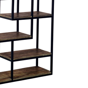 Multi Shelf Industrial Shelf Unit Handcrafted Metal & Wood Display Rack with 6 Shelves for Stylish Home or Office Storage