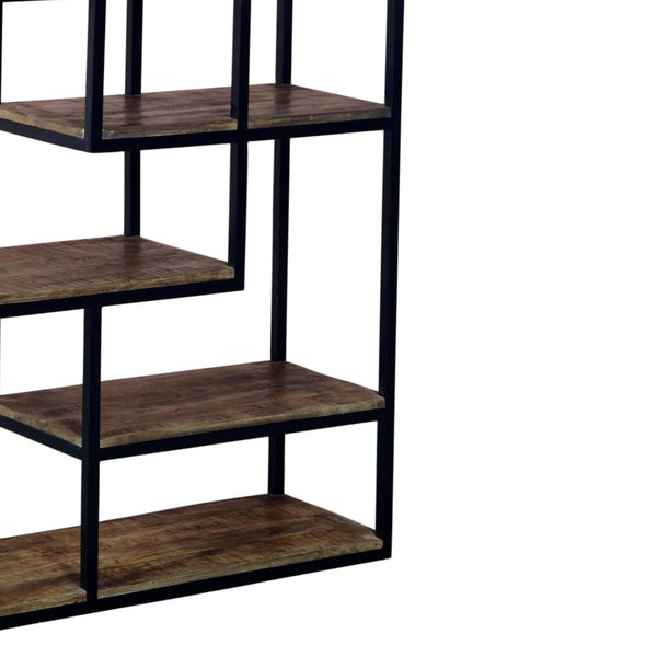 Multi Shelf Industrial Shelf Unit Handcrafted Metal & Wood Display Rack with 6 Shelves for Stylish Home or Office Storage
