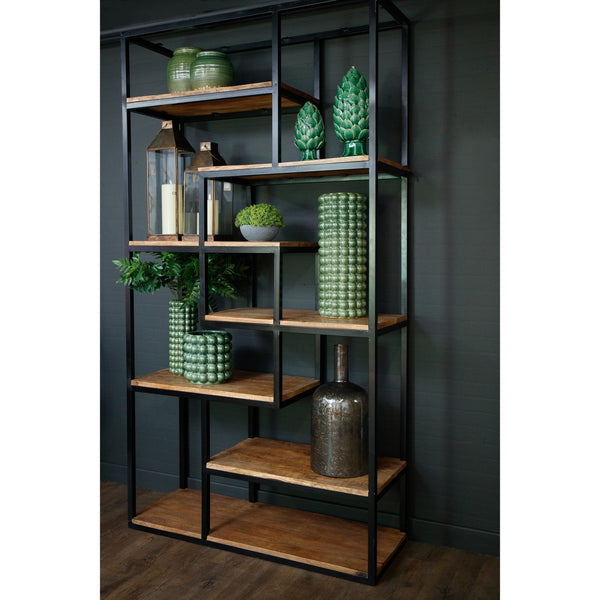 Multi Shelf Industrial Shelf Unit Handcrafted Metal & Wood Display Rack with 6 Shelves for Stylish Home or Office Storage
