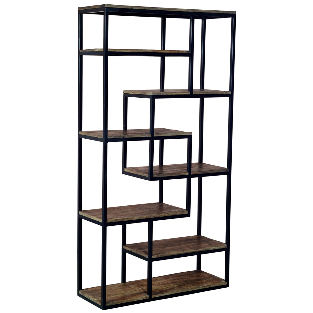 Multi Shelf Industrial Shelf Unit Handcrafted Metal & Wood Display Rack with 6 Shelves for Stylish Home or Office Storage