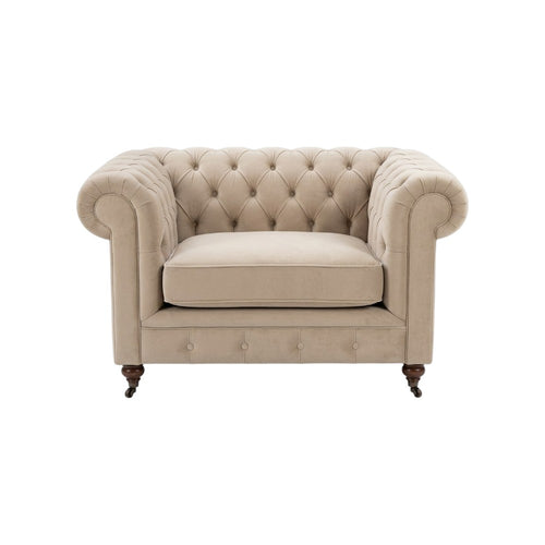 ChicComfort Velvet Two Seater Sofa – Modern Upholstered Chesterfield Style Couch with Wooden Frame, Contemporary Living Room Seating, Off White / Grey