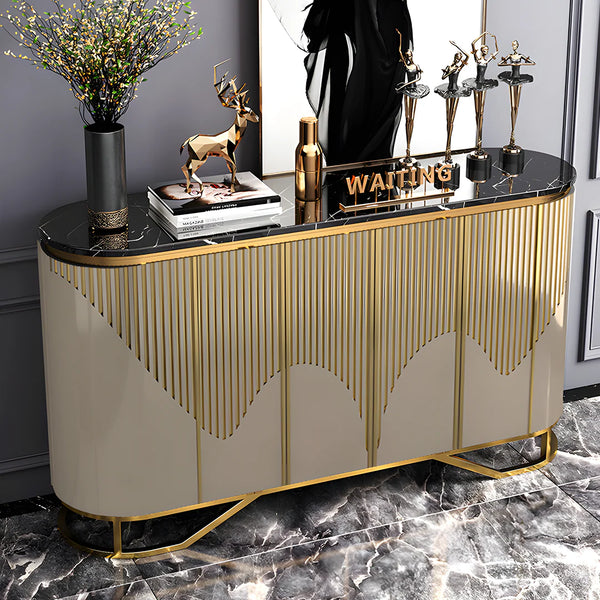 Isabel Hallway Sideboard Console Table 160cm – Gold & Champagne Beige Contemporary Storage Cabinet with MDF Top and Metal Frame - My Store