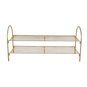 Gold Shoe Rack - Close-Up:
Durable gold-finished metal frame shoe rack with sturdy construction