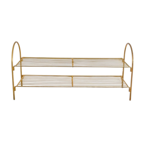 Gold Shoe Rack - Close-Up:
Durable gold-finished metal frame shoe rack with sturdy construction