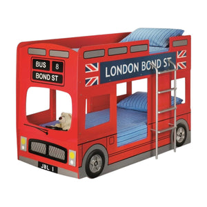 Julian Bowen London Bus Bunk Bed – Red Double Decker Children's Wooden Bunk Bed Frame with Ladder & Safety Guard Rails | Single Sleeper Kids Bed