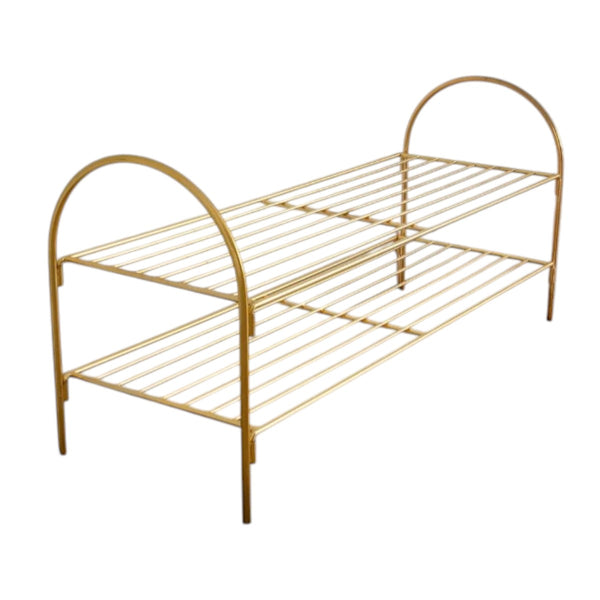Gold Shoe Rack - Angled View:
Modern gold shoe rack designed for stylish footwear organization