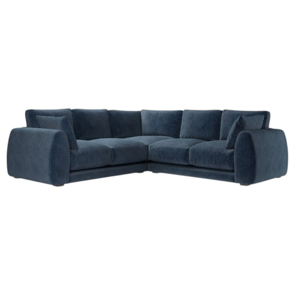 Carmel corner sofa in pumice house basket weave fabric with plush cushions and curved design
Carmel corner sofa