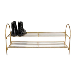 Gold Shoe Rack - Lifestyle Image:
Gold shoe rack displayed in a contemporary home entryway