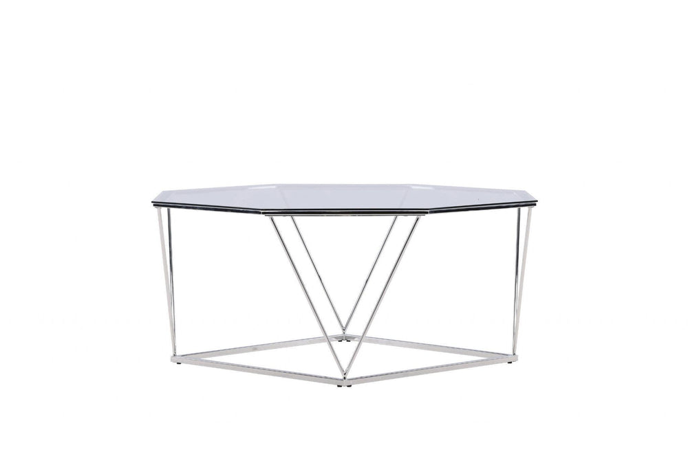 Mmilo Österlen Coffee Table 100 cm – Round Glass Table with Silver Steel Frame, Modern Luxury Design