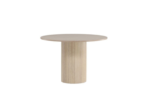 Bianca Round Dining Table | White Wash MDF with Ribbed Cylindrical Base