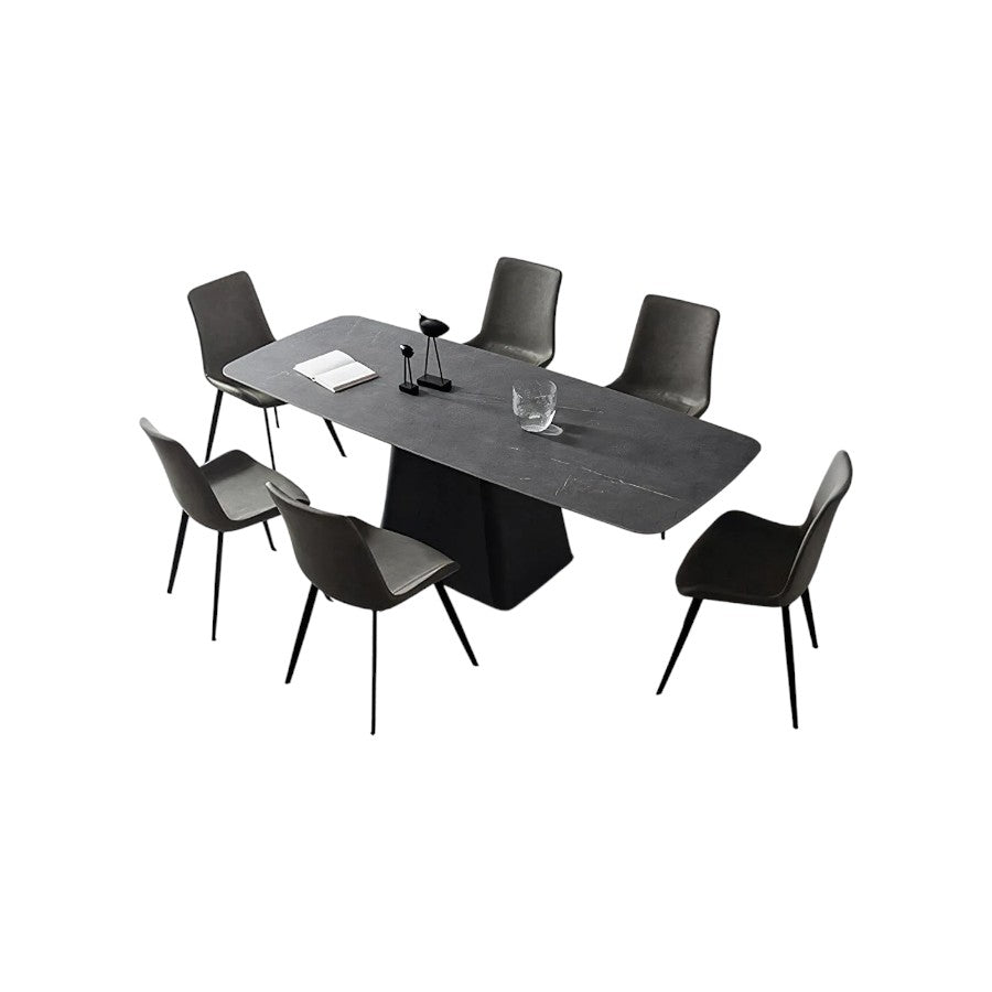 Bontempi Dining Table with Sintered Stone Top, Modern Grey & White Dining Table, Painted Steel Base, Contemporary 6 Seater Dining Room Table