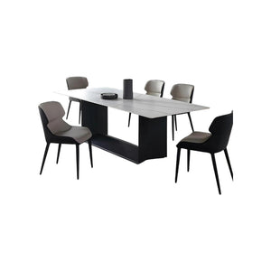 Alme Modern Dining Table, White Marble-Effect Sintered Stone Top with Black Metal Base – Contemporary Dining Room Table