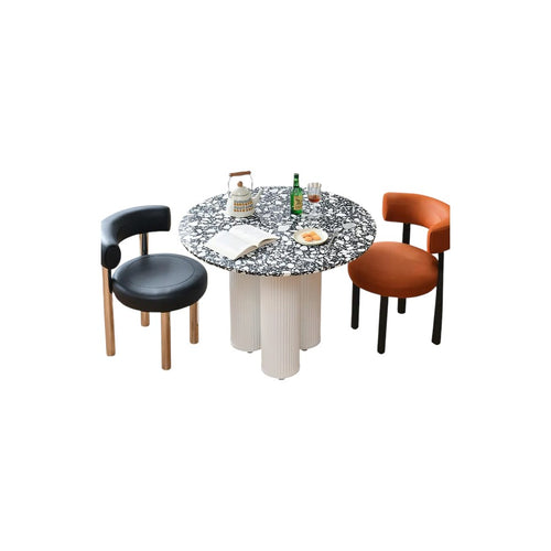 Martinez Small Round Dining Table – Modern Marble Top & Wood Base Round Dining Table (80cm / 90cm / 100cm), Compact Dining Table for 4 – Contemporary Kitchen & Dining Room Furniture