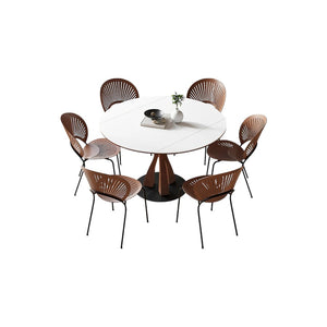 Caruso Round Extending Dining Table White Sintered Stone Top Solid Wood Base 4-6 Seater Modern Space Saving Dining Table