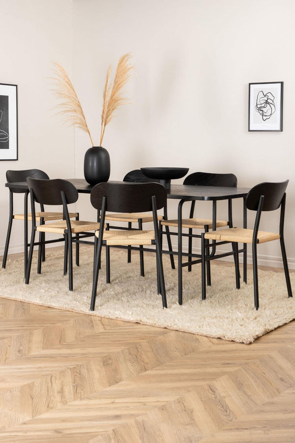 Uno Dining Table with 6 Polly Steel Dining Chairs – Modern 6-Seater Dining Set