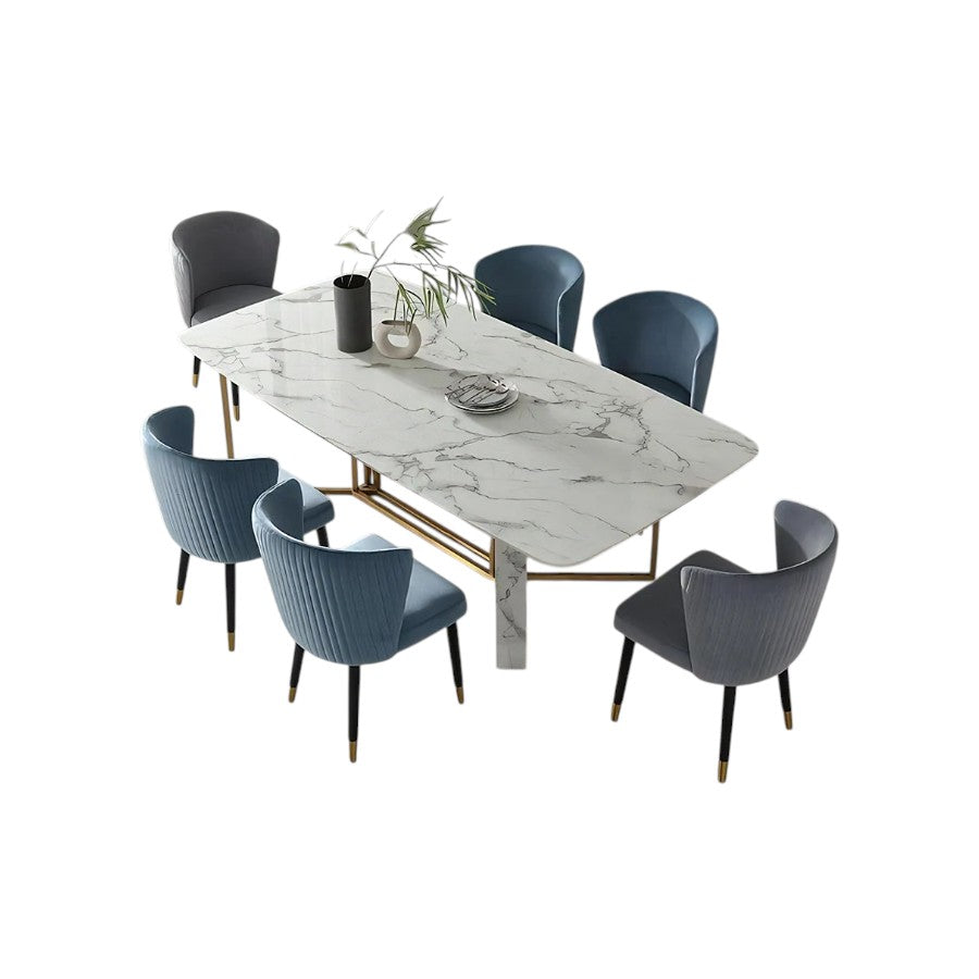 FenX Modern Dining Table, Sintered Stone Top Dining Table with Gold Steel Base, Luxury Marble Effect 6 Seater Dining Table Style for Kitchen & Dining Room, White and Gold Finish