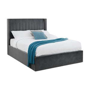 Langham Scalloped Ottoman Storage Bed Frame – Upholstered Fabric Bed with Lift-Up Storage – Grey or Teal