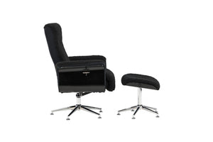 Hagön Lounge Chair with Footstool – Dark Grey Fur Fabric – Adjustable Backrest – Modern Nordic Design