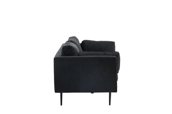 Boom 2–3 Seater Sofa, Black Linen Fabric | Scandinavian Design with Metal Legs