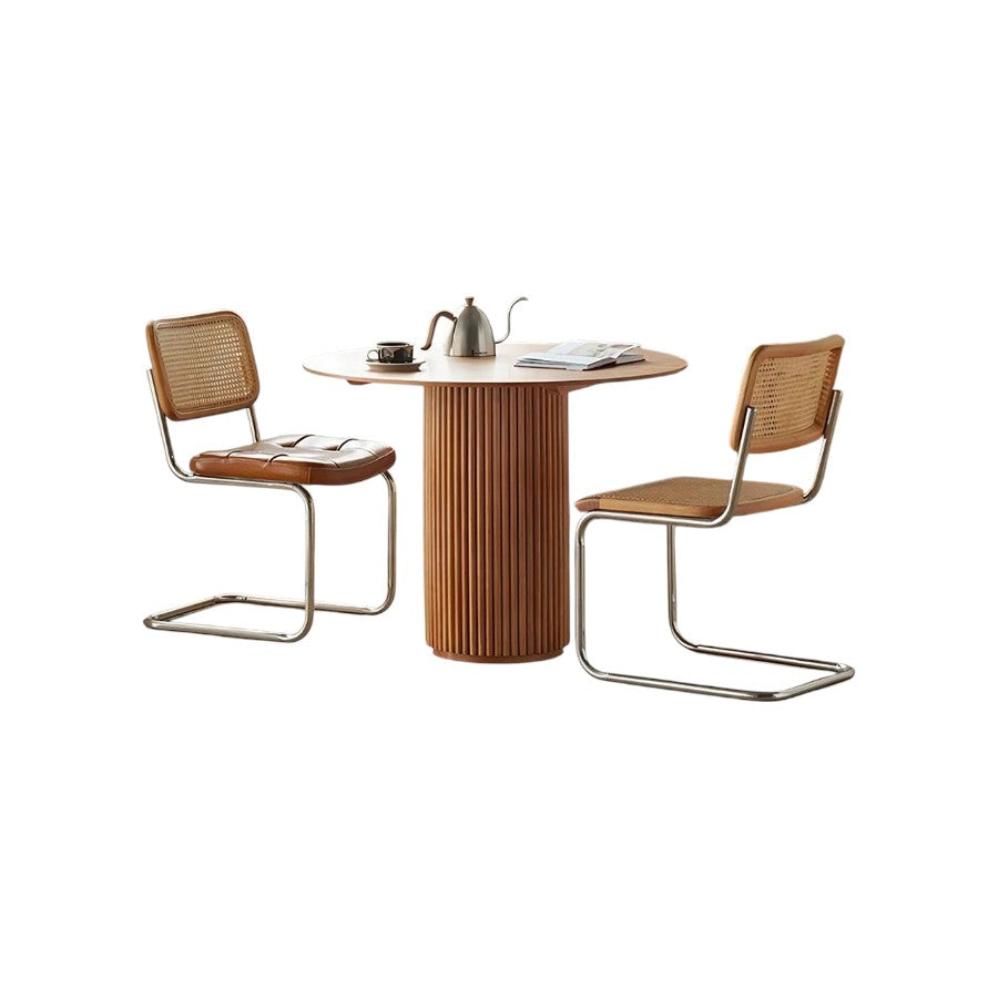 Cane Round Dining Table in Oak Finish – Modern Ash Wood Dining Table for Kitchen, Dining Room & Compact Spaces