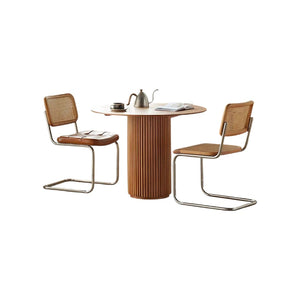 Cane Round Dining Table in Oak Finish – Modern Ash Wood Dining Table for Kitchen, Dining Room & Compact Spaces