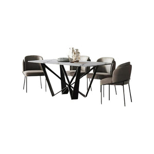 Helix Sintered Stone Dining Table Set with Black Steel Base, Modern Rectangular Dining Table and Chairs Set, Contemporary Dining Room Furniture