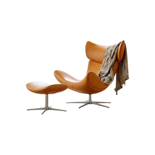 Imola Modern Lounge Chair and Ottoman Set – Bonded Leather Upholstered Comfort Chair with Aluminium Base, Star & Frame Legs – Contemporary Living Room Accent Seating - My Store