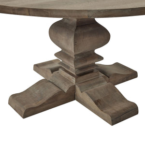 Copgrove Collection Round Pedestal Dining Table Handcrafted Hardwood French Style Dining Table with Washed Bleached Finish - My Store