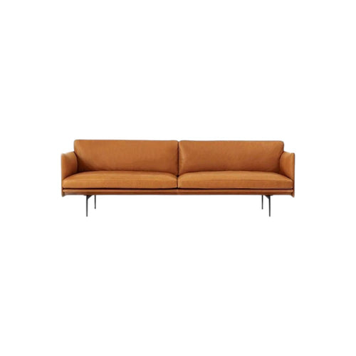 H81 Hamilton 3 Seater Italian Genuine Leather Sofa – Contemporary Living Room Sofa with Oil Wax Real Leather Upholstery and Painted Steel Legs