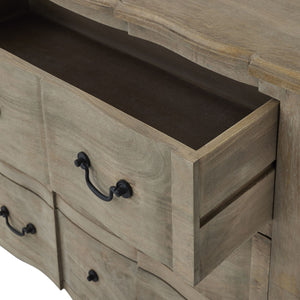 Copgrove Collection 6 Drawer Chest | Handcrafted Hardwood French Style Chest with Washed Bleached Finish and Ironwork Handles