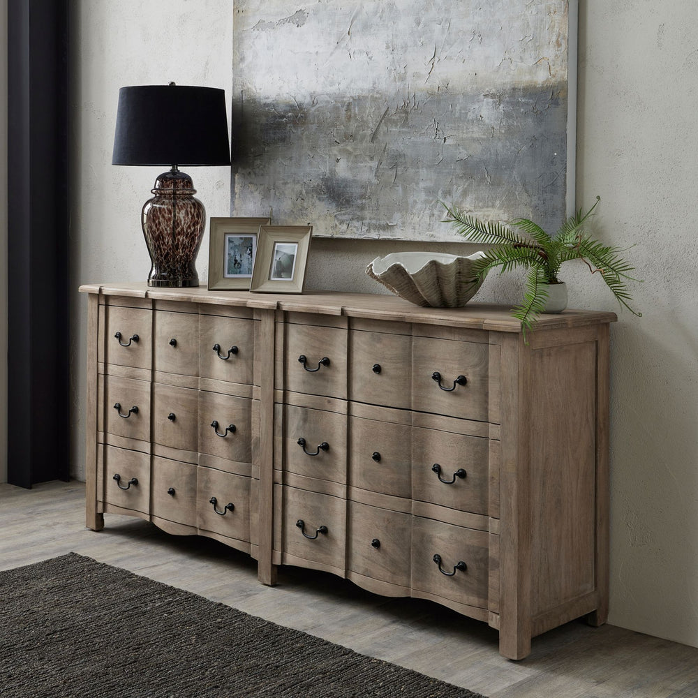 Copgrove Collection 6 Drawer Chest | Handcrafted Hardwood French Style Chest with Washed Bleached Finish and Ironwork Handles